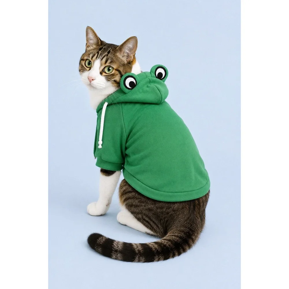 Green Frog Pet Hoodie Small Dog Cat Fleece Sweatshirt with Hood and‎ Drawstring